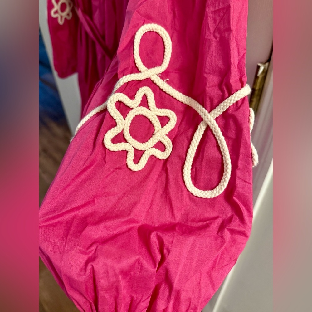 Vibrant Pink Dress with White Embroidery - Picture 4 of 4